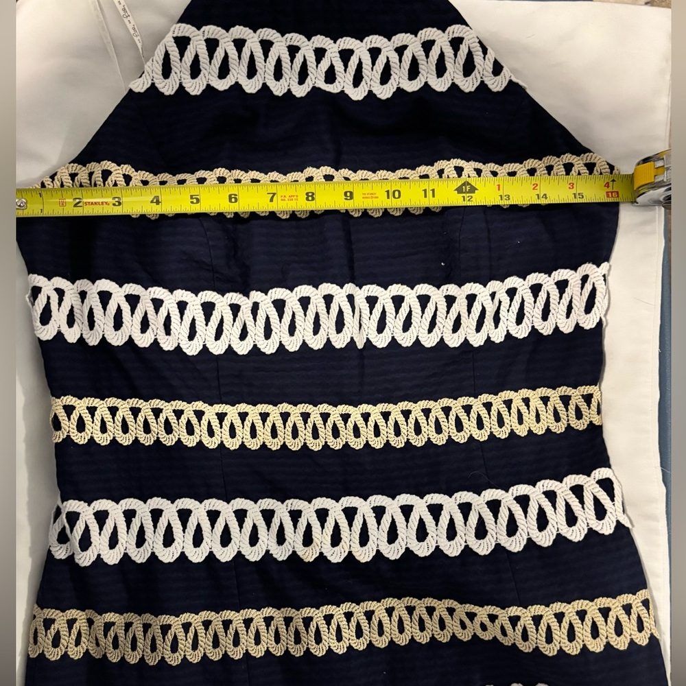🌊 Lilly Pulitzer Nautical Halter Dress – Size 8 – Navy & Gold Embroidered Rope - Picture 8 of 11
